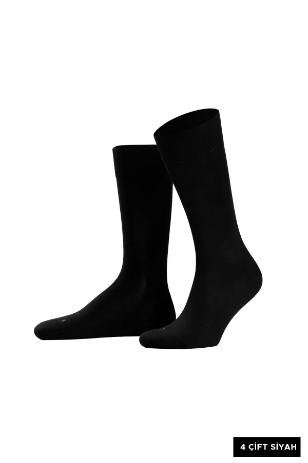 Erkek Organik Pamuklu Kışlık 4 Çift Soket Çorap Siyah