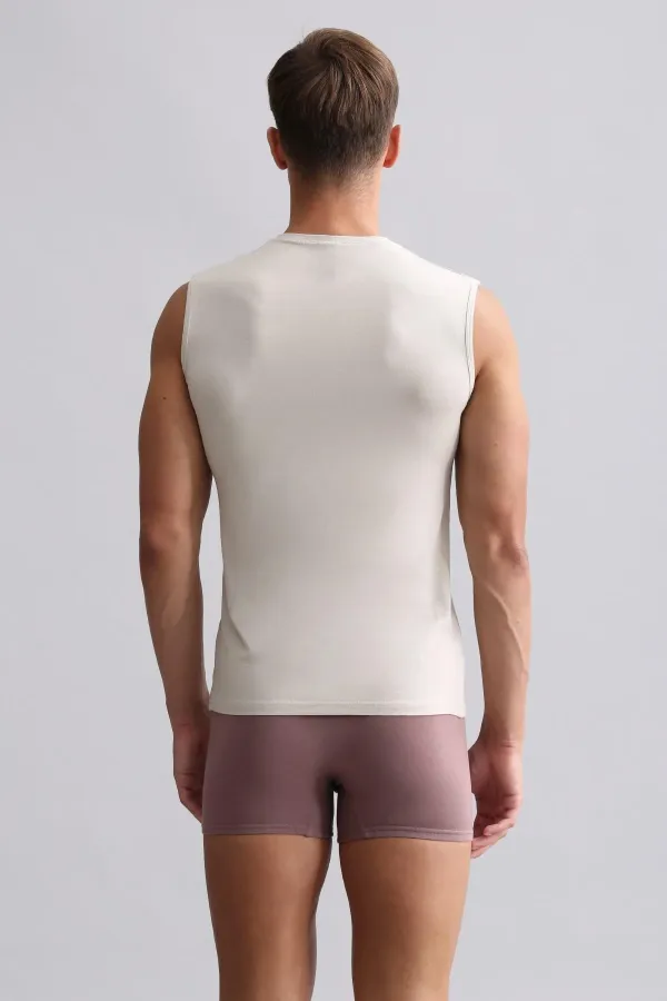 Mısırlı Modal By TENCEL HERCULES Slim Fit V Yaka Sporcu Atlet / T-Shirt Toprak Bej