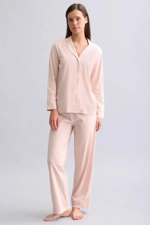 Mısırlı Kadın %100 Pamuk Pijama Takımı Açık Pembe