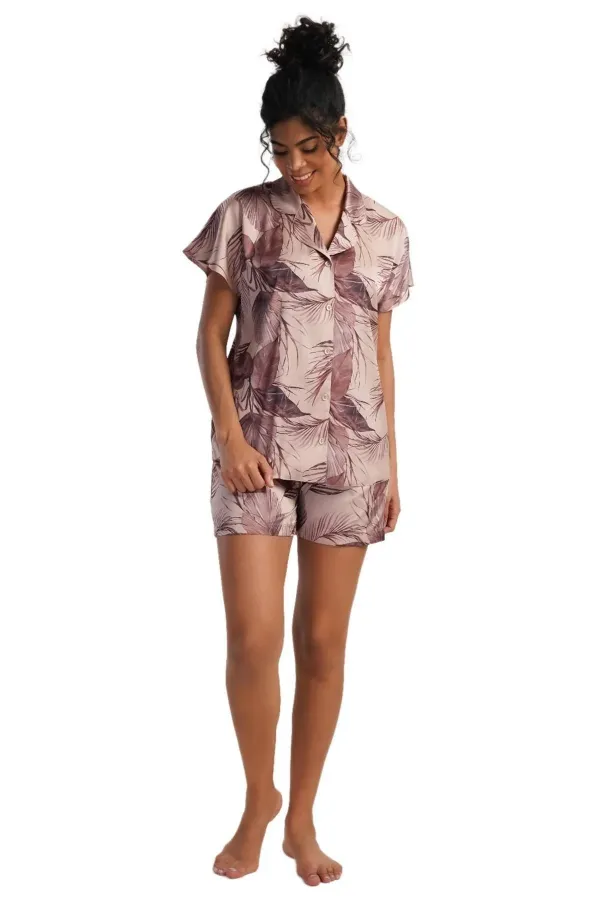 Mısırlı Kadın SATEN Kısa Kollu Şort Pijama Takımı Krem