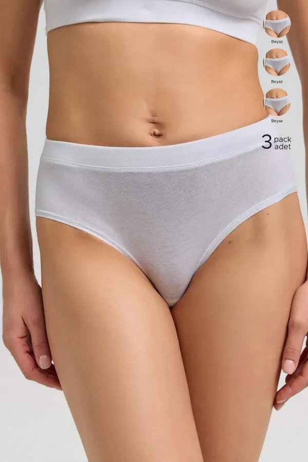 Mısırlı Modal By TENCEL HERA Brief Gizli Lastikli 3'Lü Slip Külot Beyaz