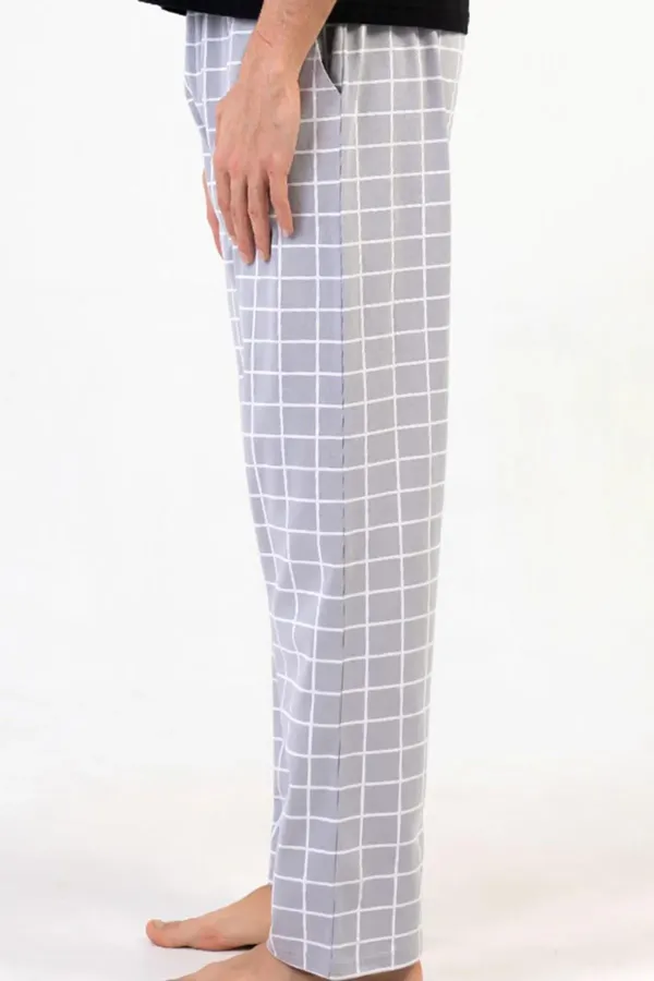 Pantalon égyptien pour homme en coton à carreaux gris clair