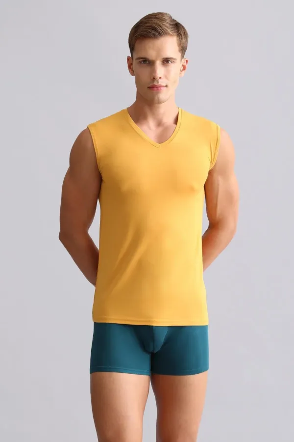 Mısırlı ORGANIC Pamuklu HERCULES Slim Fit V Yaka Sporcu Atlet / T-Shirt Hardal