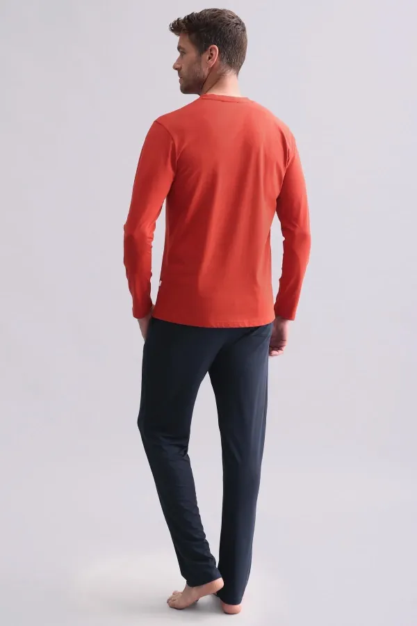 Ensemble pyjama à manches longues pour homme, en mélange modal et coton égyptien, rouge