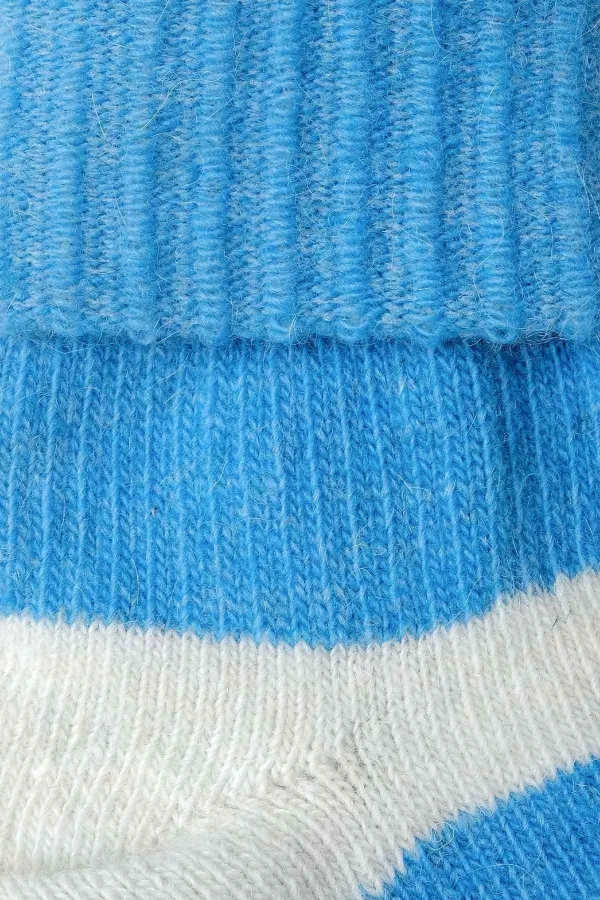 Mısırlı Kadın Alpaka Yünü Kışlık Kıvrık Tekli Soket Çorap Turkuaz