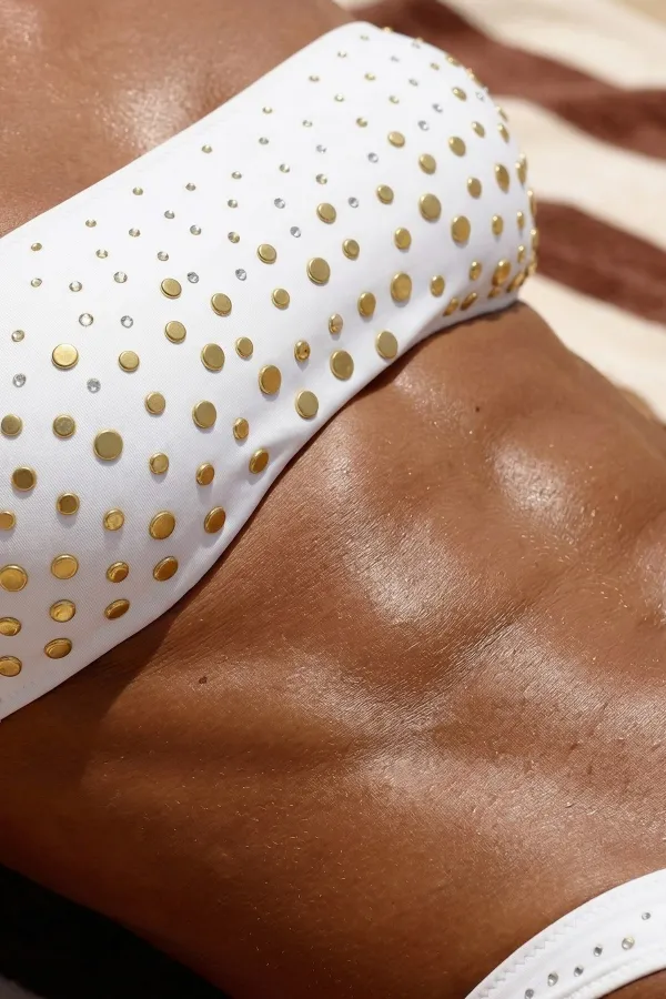 Egyptian Studded Strapless Bikini Set, Ecru