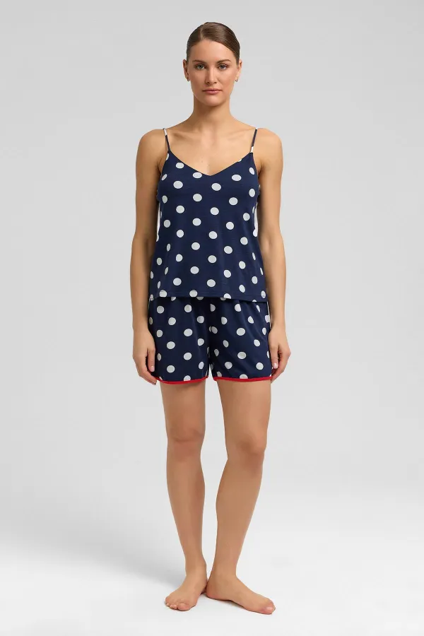 Mısırlı Kadın Modal Puantiyeli İp Askılı Şort Takımı Lacivert