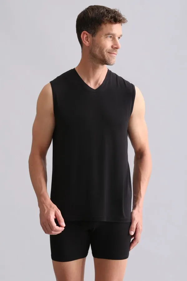 Mısırlı BAMBU ZEUS Regular Fit V Yaka Sporcu Atlet / T-Shirt Siyah