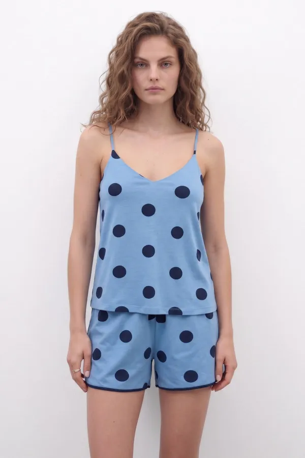 Mısırlı Kadın Modal Puantiyeli Askılı Şort İkili Takım Bebe Mavisi