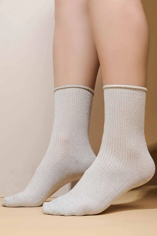 Mısırlı Kadın Bambu Simli Soket Çorap Açık Gri