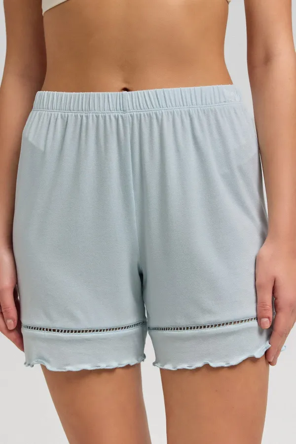 Mısırlı Kadın Örme Askılı Short Takım Açık Mavi
