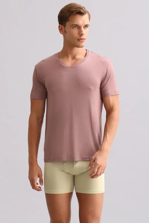 ZEUS LUXURY Regular Fit V-Neck Undershirt/T-Shirt in Lavender, Made of Mısırlı ORGANIC Cotton.