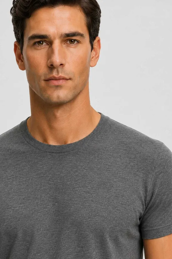 Egyptian Men's Cashmere Crew Neck Short Sleeve Undershirt Grey