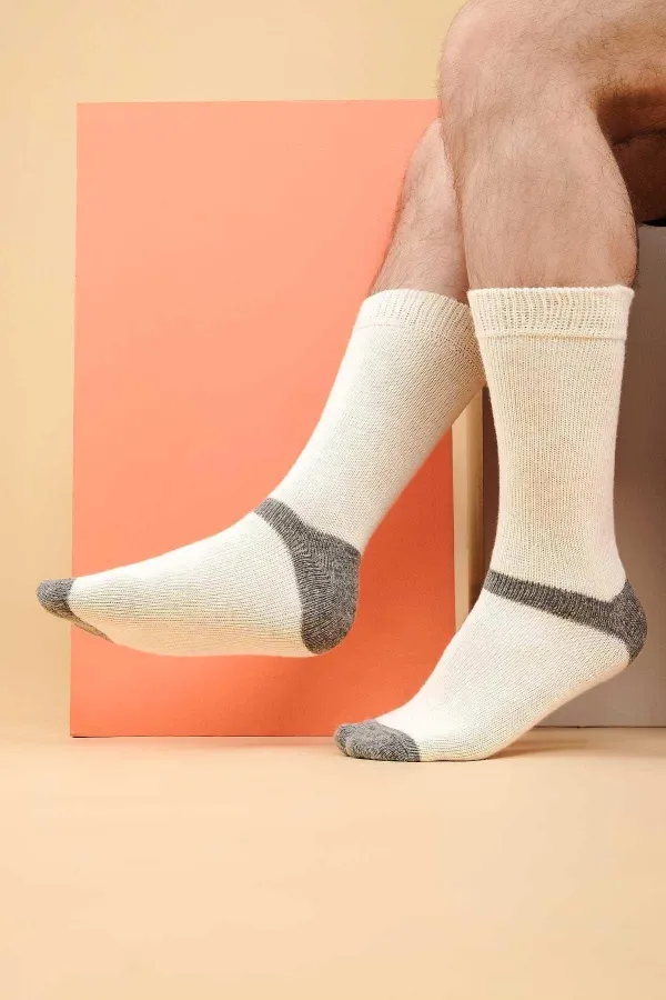 Chaussettes simples en laine d'alpaga pour homme, couleur écru, de fabrication égyptienne