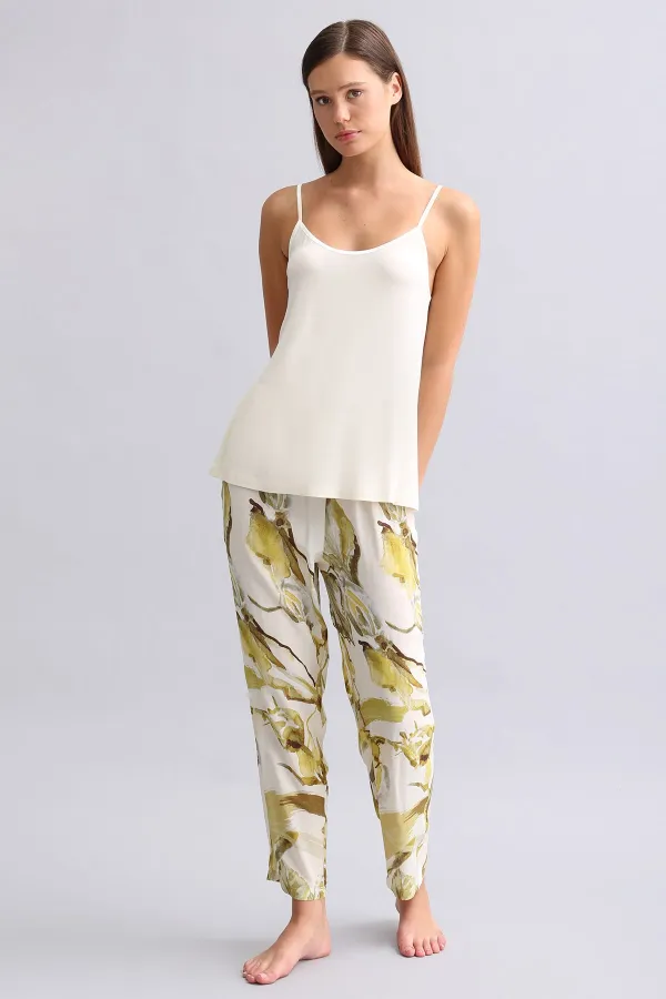 Mısırlı Kadın Dokuma Dar Paça Pantolon Yeşil