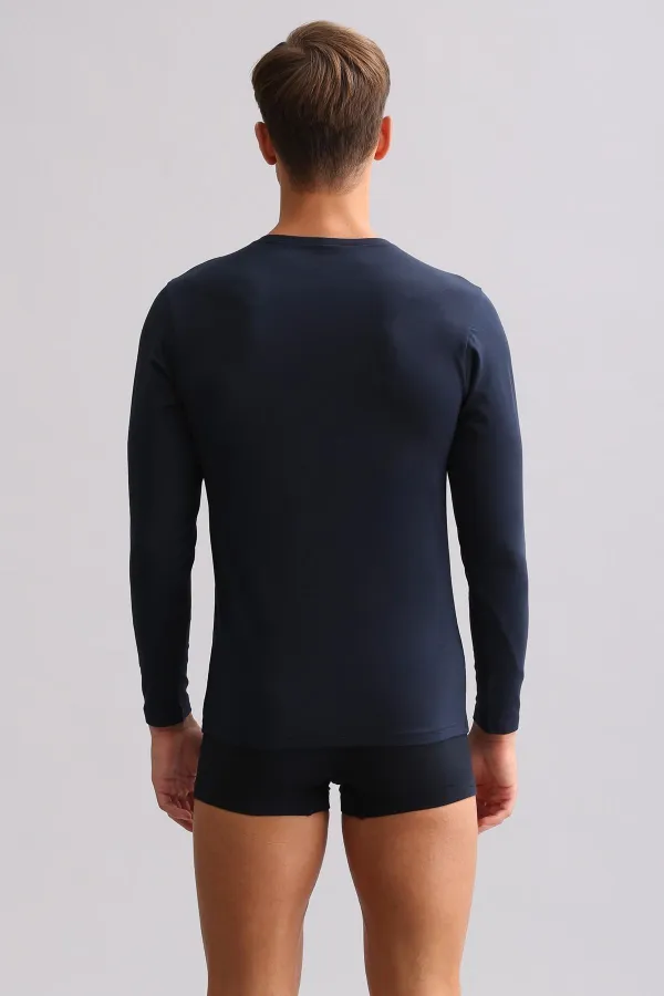 Mısırlı Modal By TENCEL HERCULES Slim Fit Bisiklet Yaka Uzun Kollu Fanila / T-Shirt Lacivert