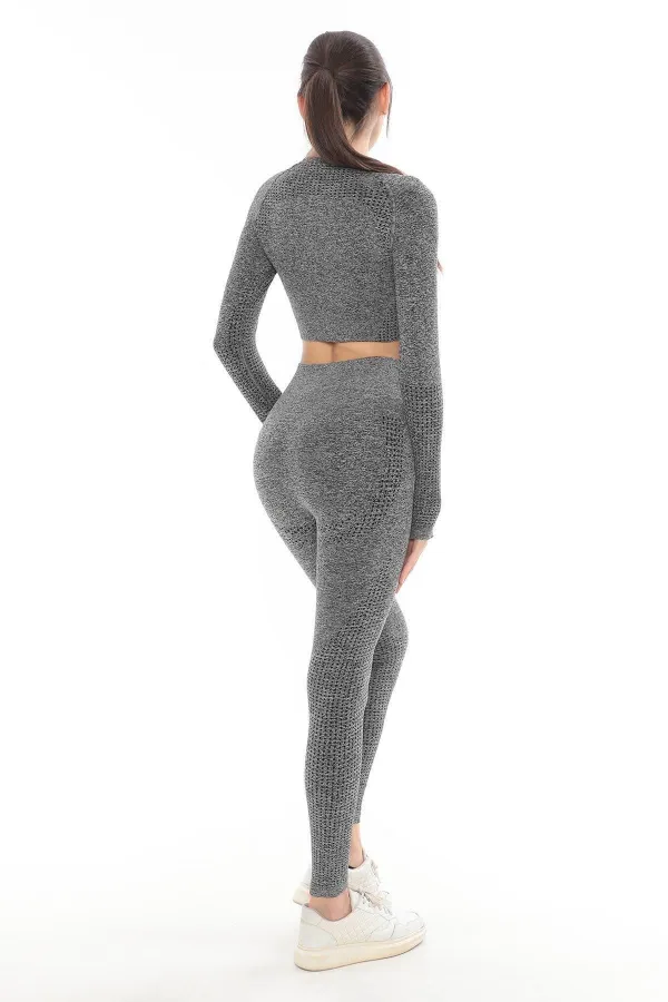Mısırlı Kadın Spor Tayt Takımı Gri Melanj