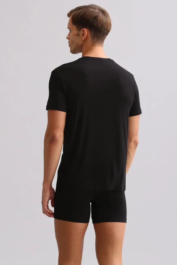 Mısırlı BAMBU ZEUS LUXURY Regular Fit V Yaka Fanila / T-Shirt Siyah
