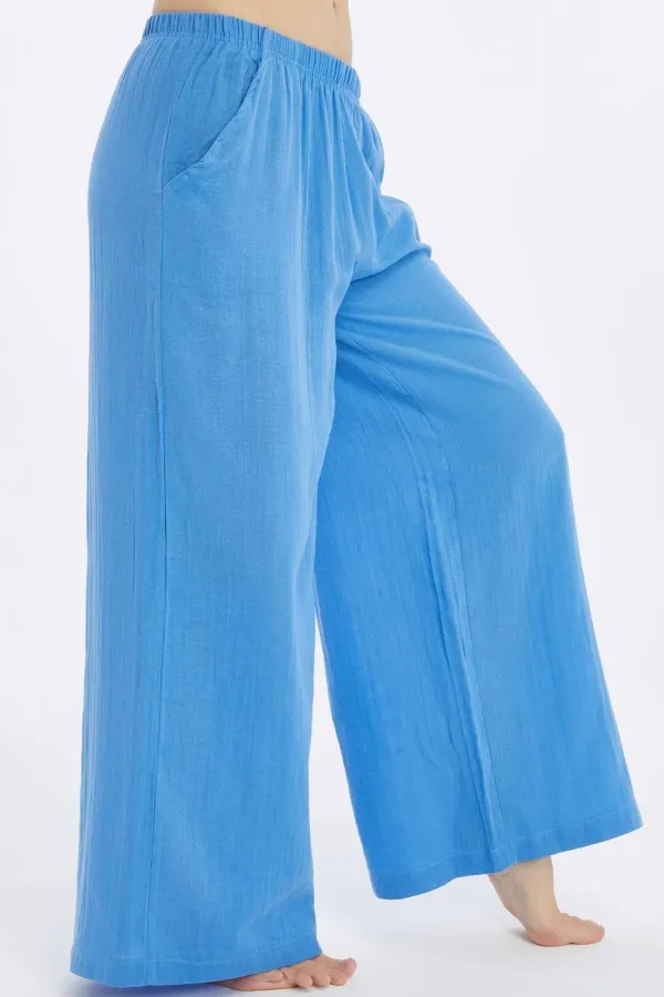 Mısırlı MÜSLİN Pamuklu Pantolon Mavi
