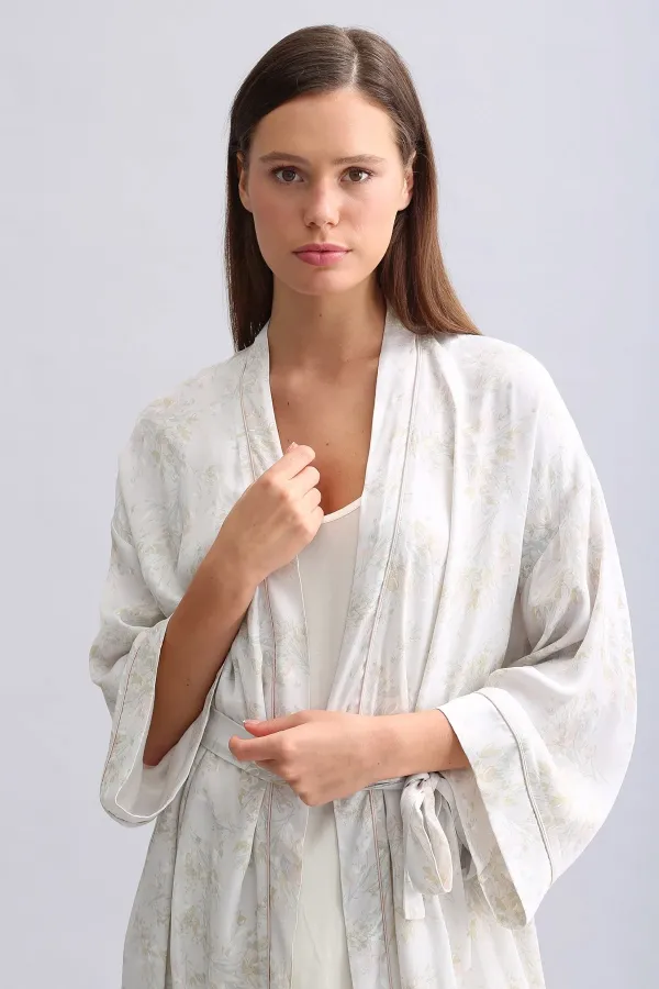 Mısırlı Kadın Saten Kısa Sabahlık Gri