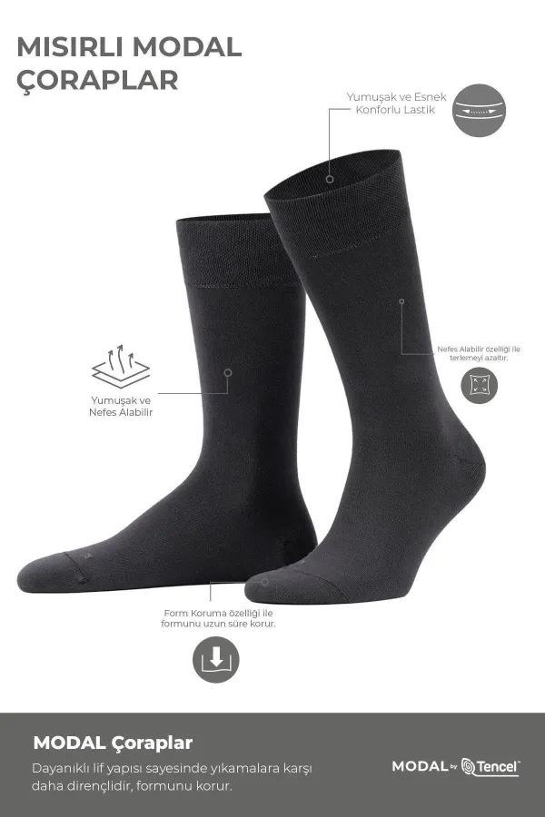 Mısırlı Men's Modal Ergonomic Single Socket Socks, Smoke Grey