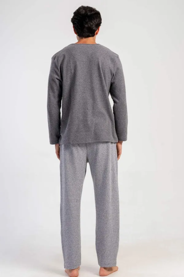 Mısırlı Men's Interlock Micro-Patterned Long-Sleeve Pajama Set Grey
