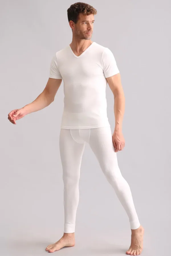 Mısırlı BAMBU TERMAL V Yaka Fanila / T-Shirt Ekru