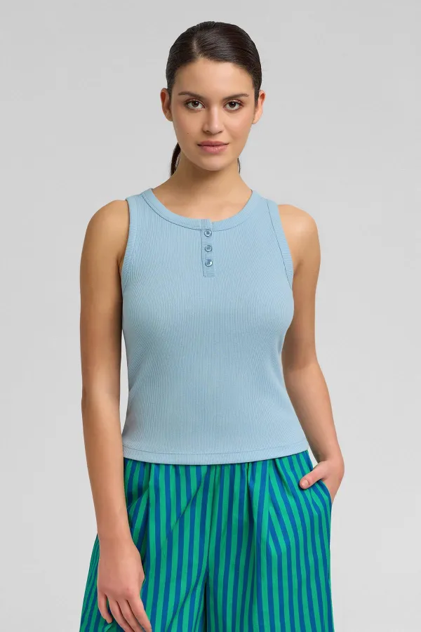 Mısırlı Kadın Pamuklu Kaşkorse Ön Patlı Atlet Açık Mavi