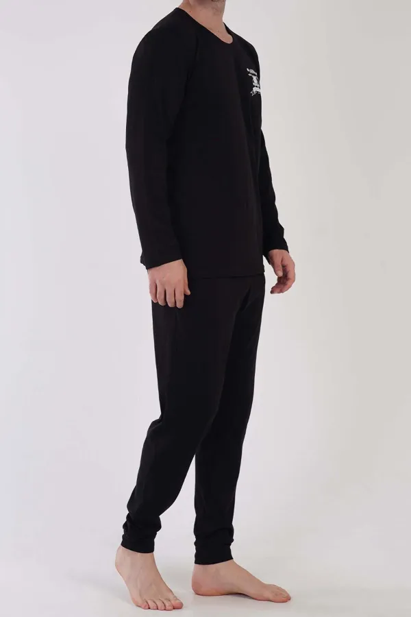 Ensemble pyjama égyptien noir à manches longues en coton pour homme