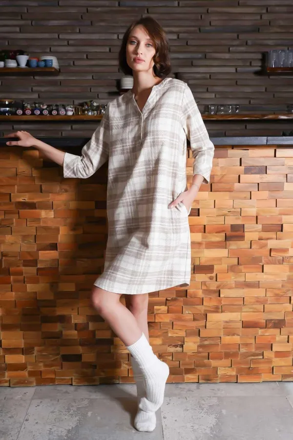Women's Cotton Plaid Shirt Dress Pink
