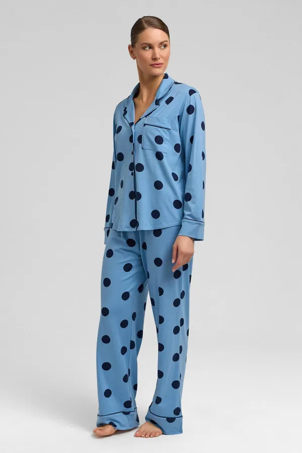 Mısırlı Kadın Modal Örme Puantiyeli Pijama Alt / Pantolon Bebe Mavisi