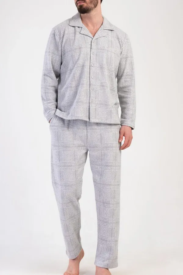 Ensemble pyjama/chemise à manches longues en interlock pour homme, gris clair, de style égyptien