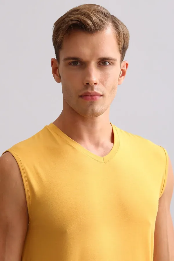 Mısırlı BAMBOO ZEUS LUXURY Regular Fit V-Neck Athletic Tank Top/T-Shirt Mustard