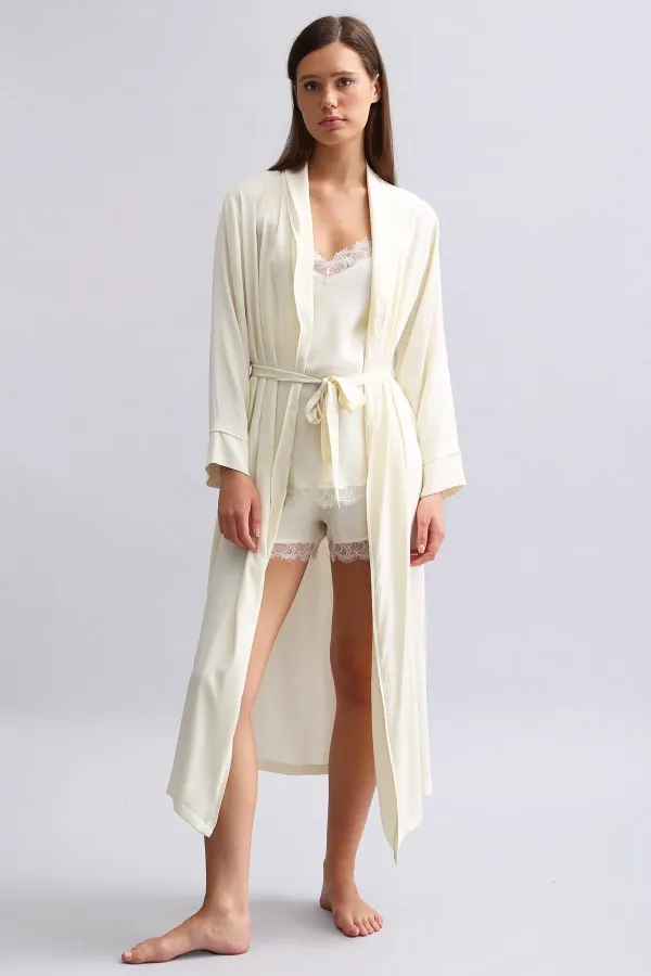 Mısırlı Kadın Bambu Sabahlık Ekru