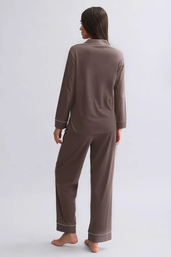 Ensemble pyjama 100 % coton marron pour femme, de style égyptien