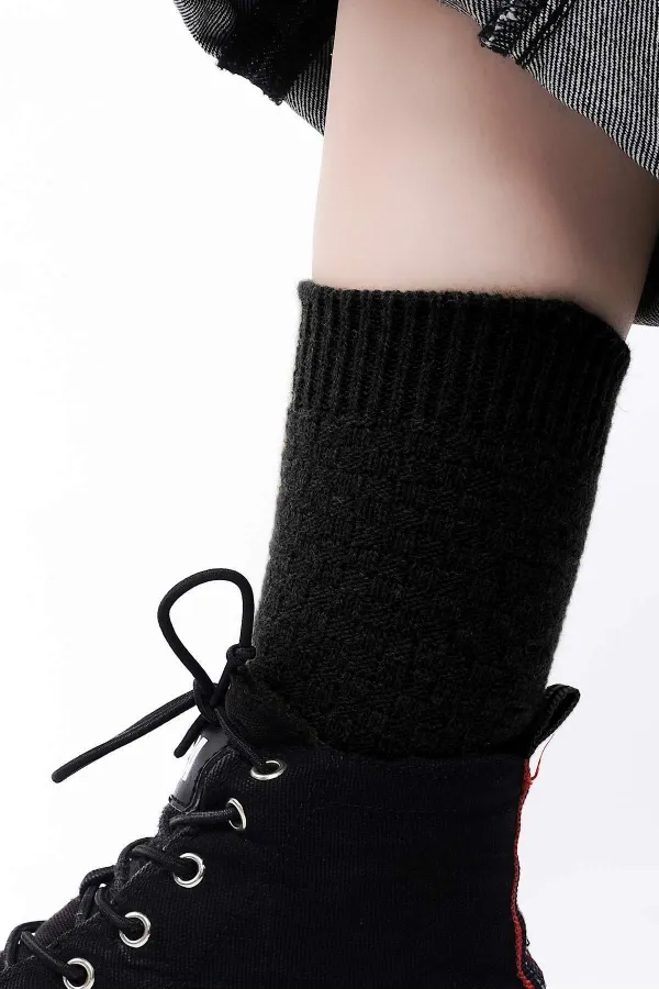 Mısırlı Kadın Koyun Yünü Tekli Soket Çorap Siyah