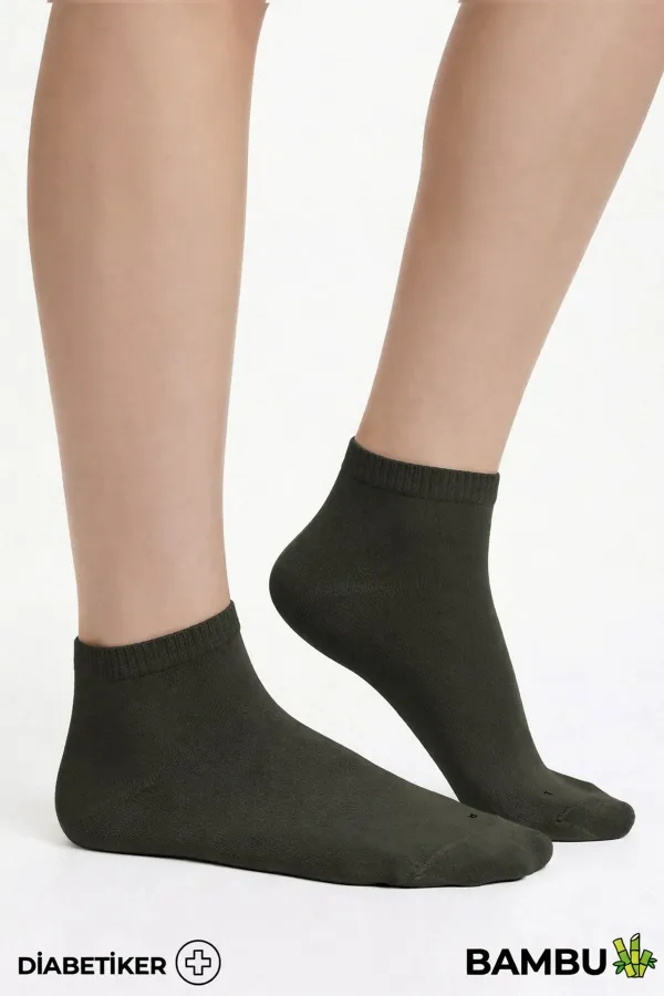 Unisex Bambu Diyabetik Sneaker Çorap Koyu Haki