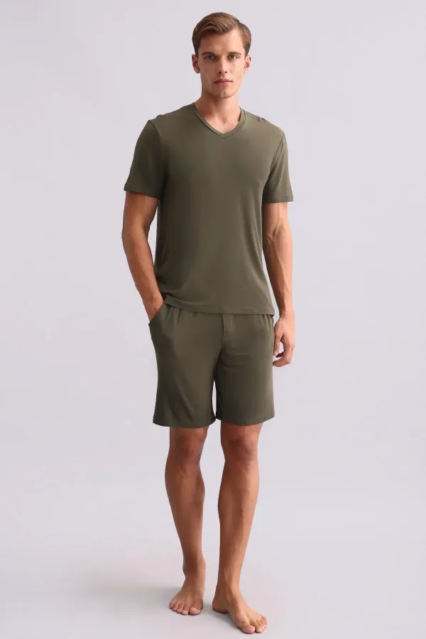 Mısırlı Erkek Modal V Yaka Tişört Haki