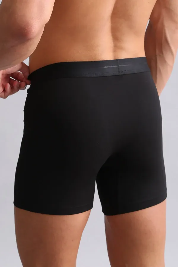 Boxer long SPARTACUS PLUS PERFORMANCE en coton biologique égyptien, noir