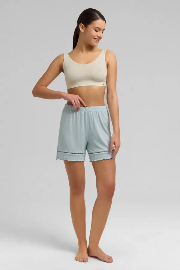 Mısırlı Kadın Örme Askılı Short Takım Açık Mavi