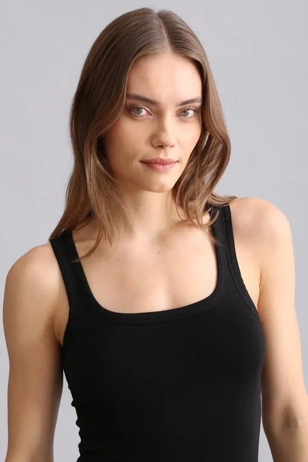 Mısırlı Modal By TENCEL U HELEN Thick Strap Long T-Shirt / Tank Top Black