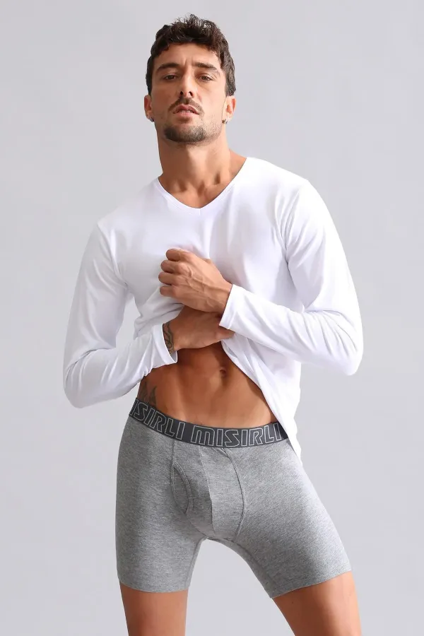 Mısırlı Modal By TENCEL HERCULES Slim Fit V Yaka Uzun Kollu Fanila / T-Shirt Beyaz