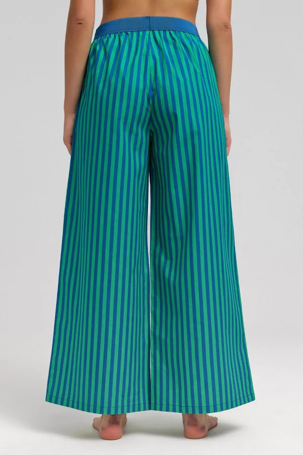 Women's Cotton Poplin Pleated Trousers Green/Navy