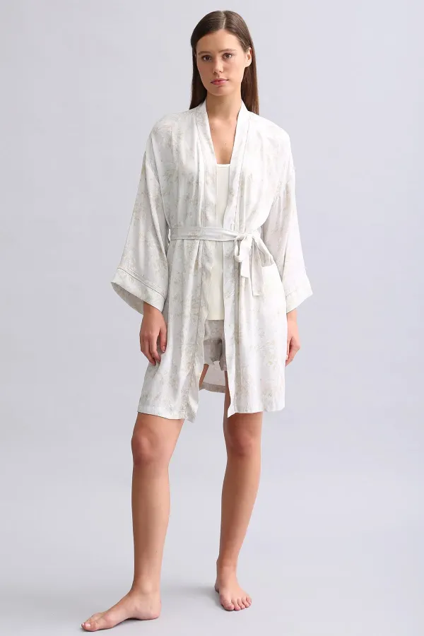 Mısırlı Kadın Saten Kısa Sabahlık Gri