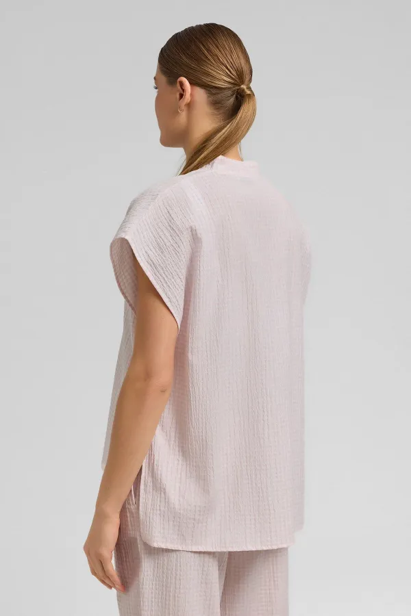 Mısırlı Kadın Pamuk Ekoseli Bağlamalı Gömlek Açık Pembe