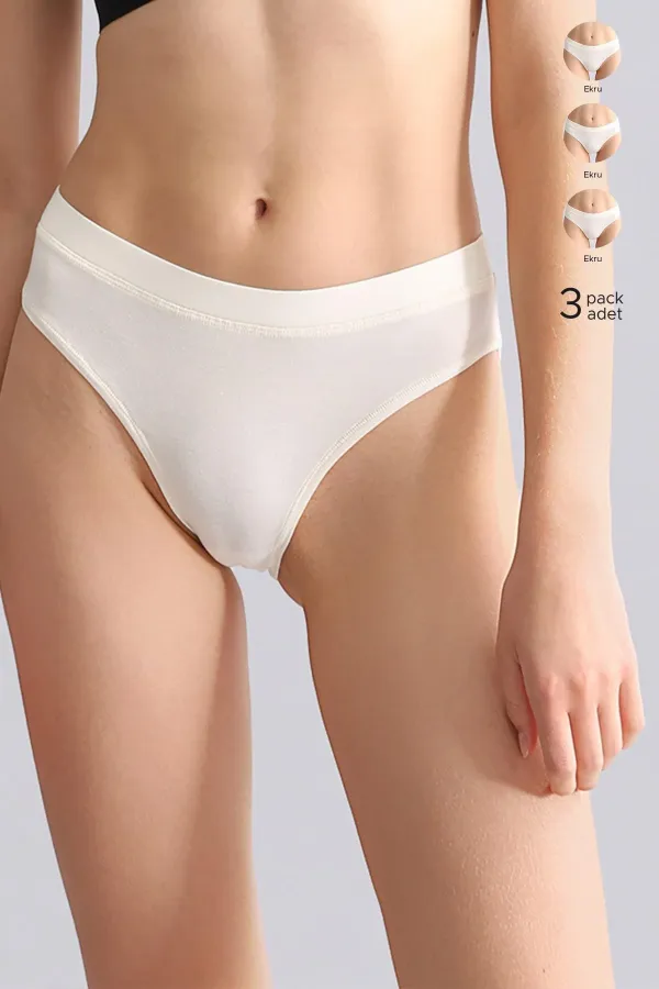 Mısırlı Modal By TENCEL HERA Gizli Lastikli Brazillian 3'Lü Külot Ekru