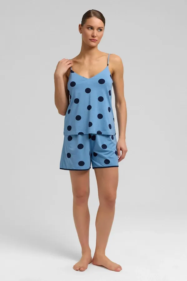 Haut de pyjama à bretelles en modal à pois pour femme, bleu ciel