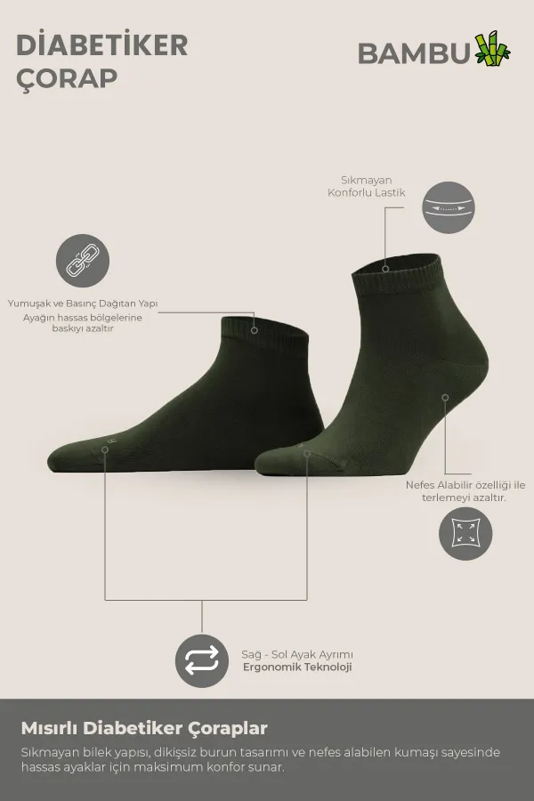 Chaussettes unisexes en bambou pour diabétiques, kaki