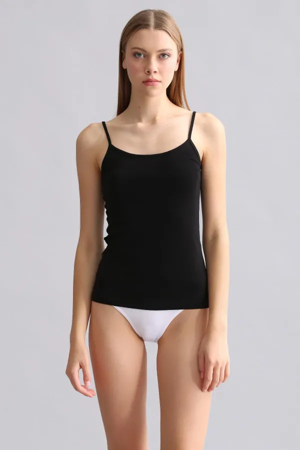 Mısırlı Modal By TENCEL SARAH İnce Askılı Atlet Siyah
