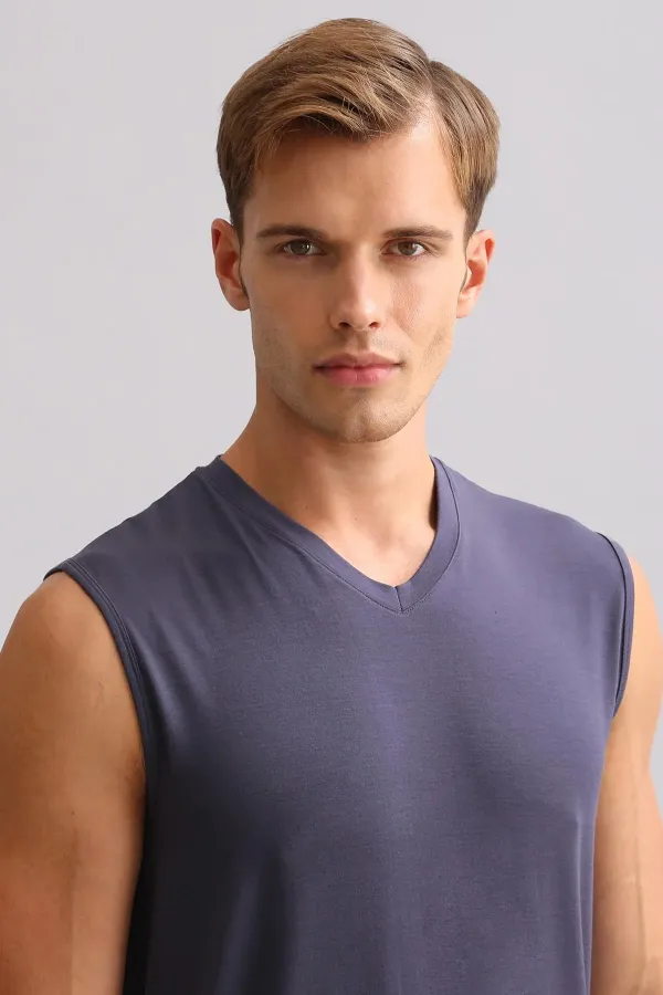 Mısırlı ORGANIC Pamuklu ZEUS LUXURY Regular Fit V Yaka Sporcu Atlet / T-Shirt Antrasit